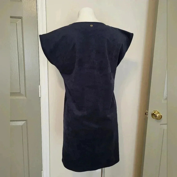 Marie Oliver Andi Navy Faux Suede Fringed Minimalist Boxy Shift Mini Dress(XS) - Picture 5 of 9